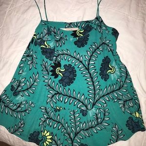 Teal floral printed spaghetti strap tank top